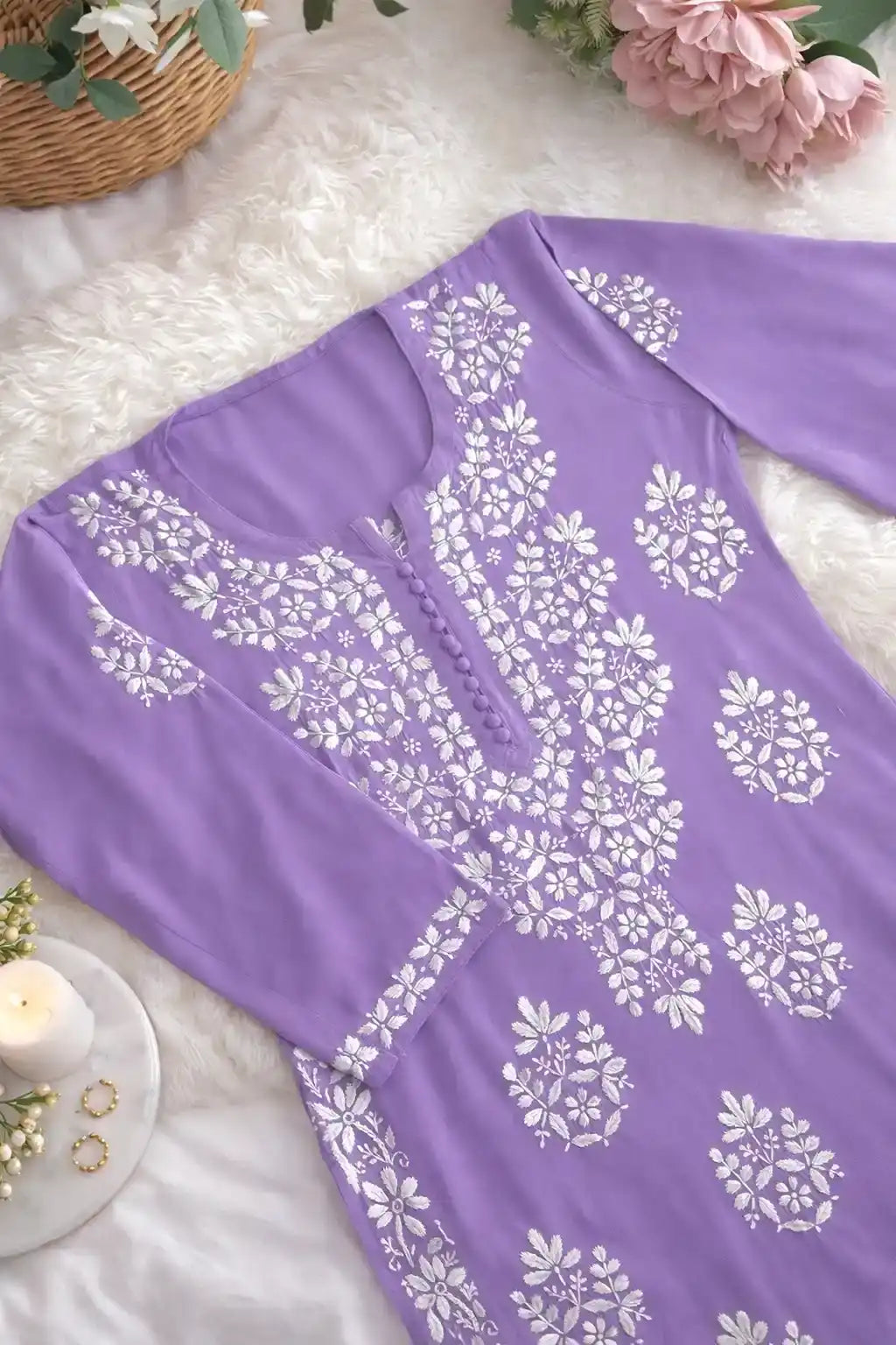 Pastel Lilac Gulzar Chikan Kurta