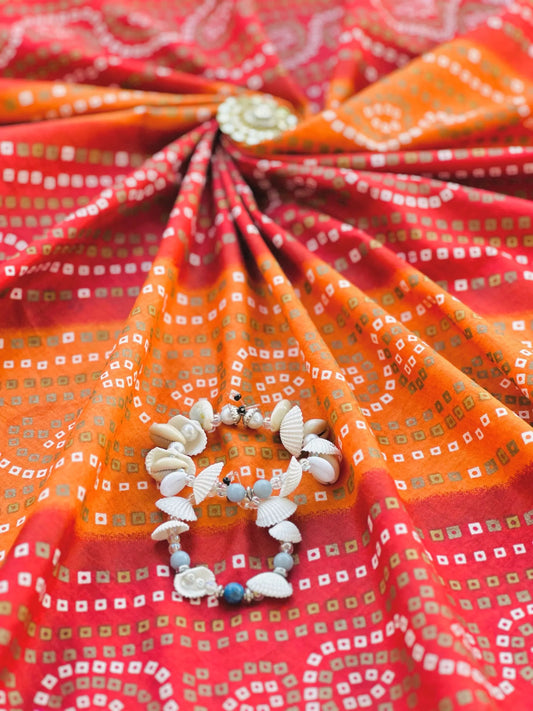 Sunlight Bandhej Handprinted MulMul Fabric Cut - Passion for Fashion by Shivani