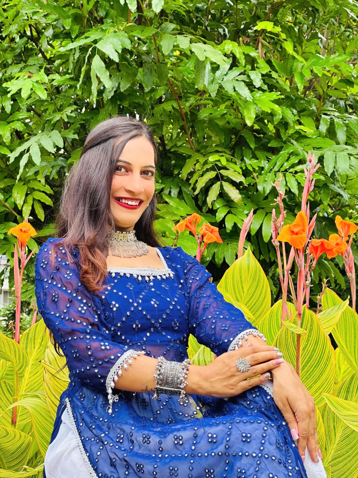 Royal Blue Mirror Gulnaz Kurta