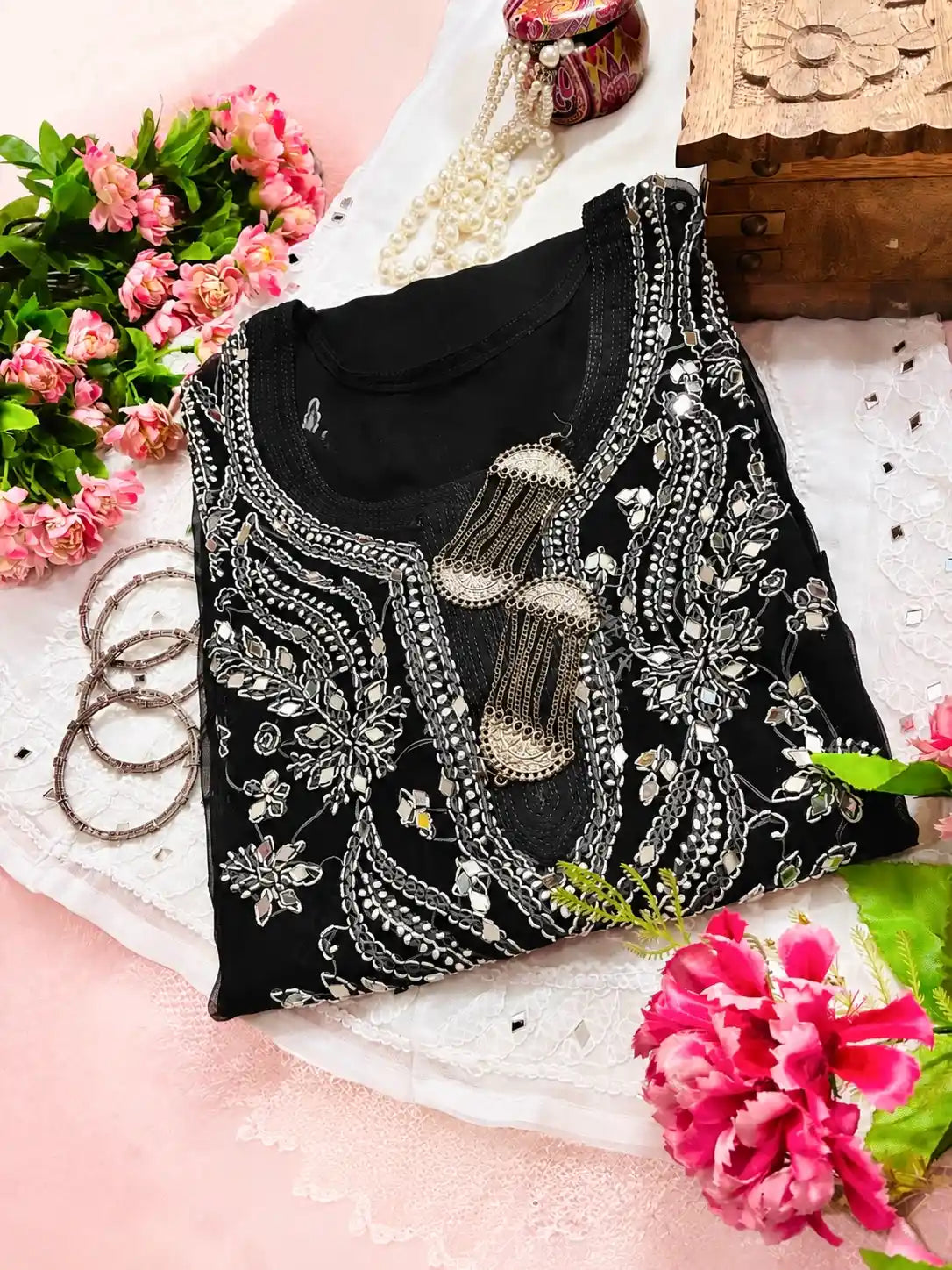 Classic Black Rooh Chikan Kurta