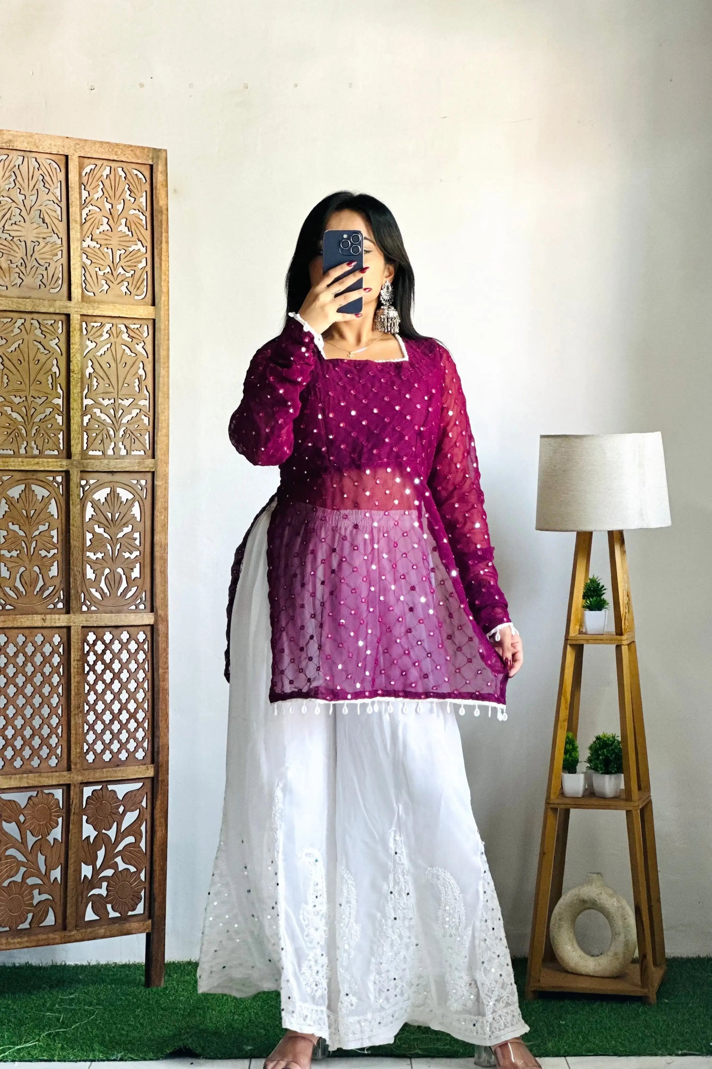 Vintage Wine Gulnaz Embroidered Kurta