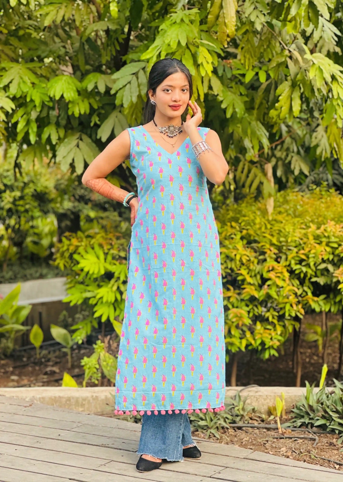 Blush Blue Jaipuri Mulmul Kurta