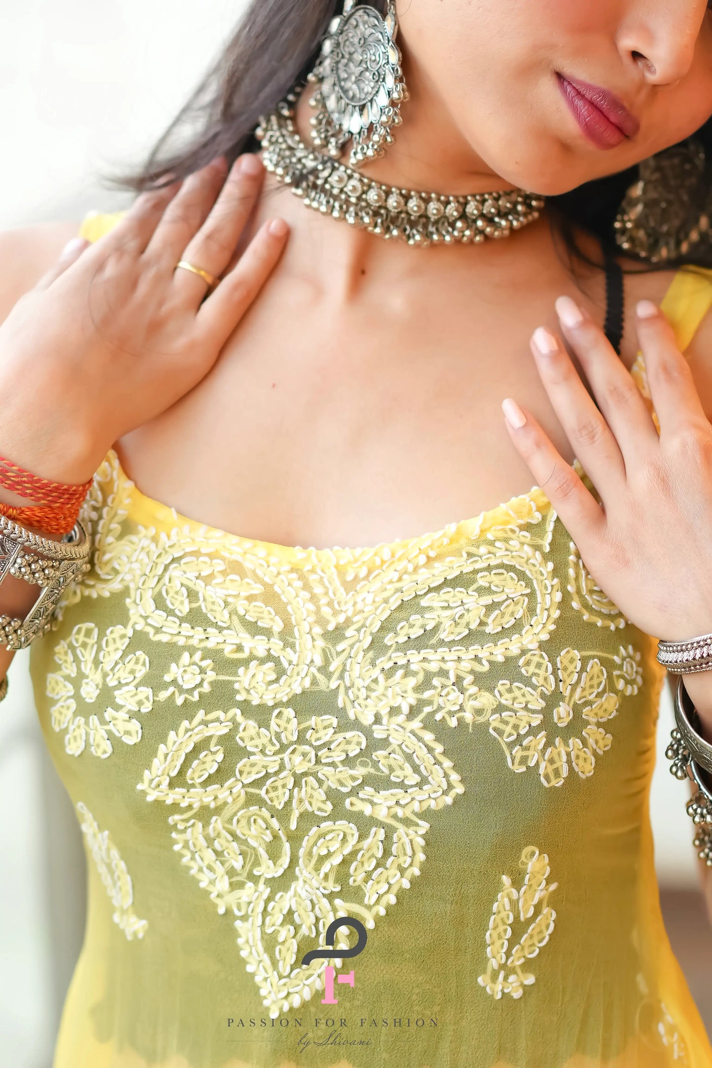 Sunrise Yellow Aliya Georgette Noor Chikan Kurta
