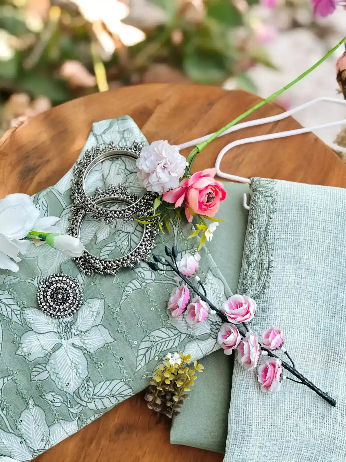 Blush Green Katha Work Meher Suit Set - Passion for Fashion by Shivani