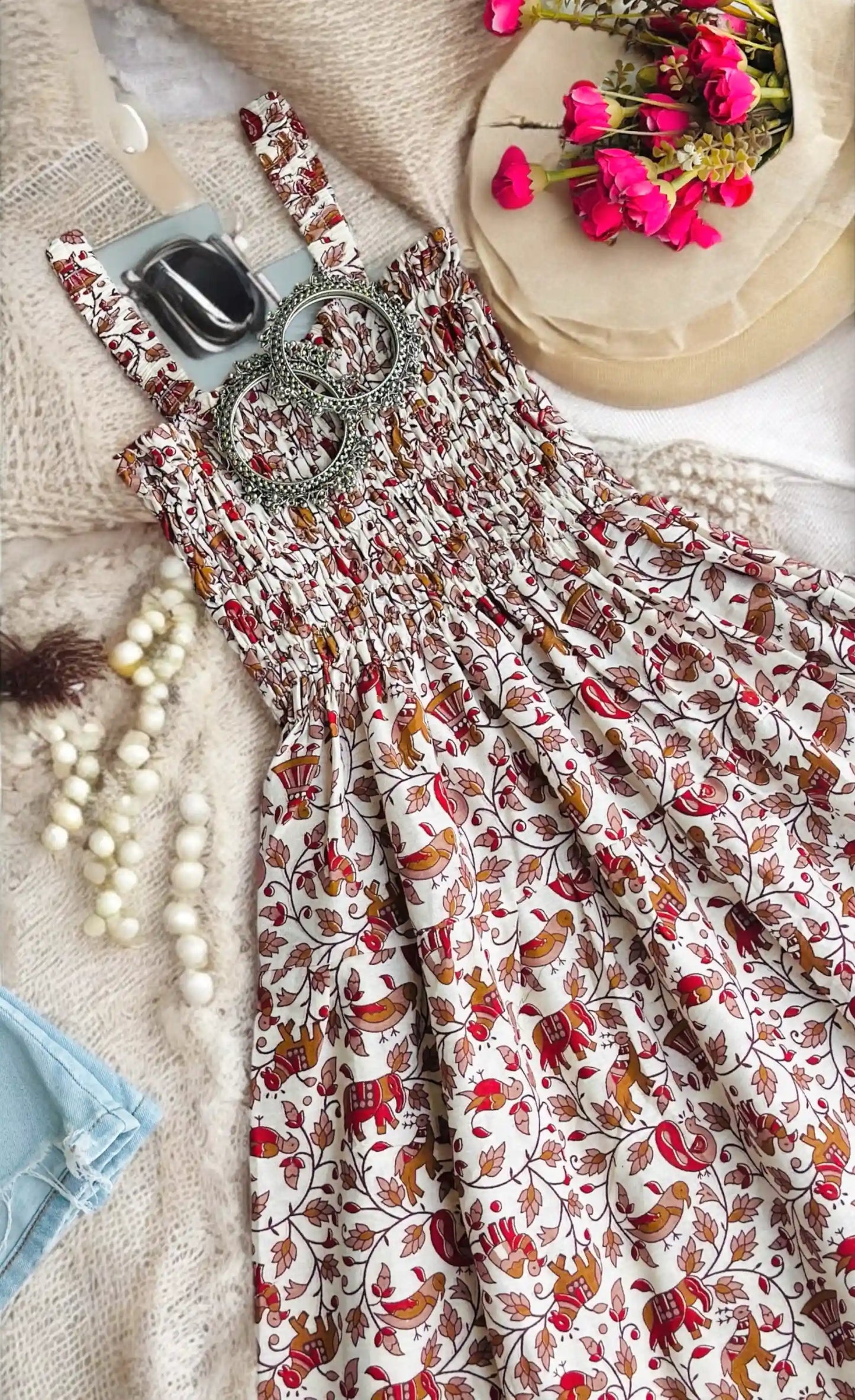 Cream Kalamkari Cute Jaipuri Peplum