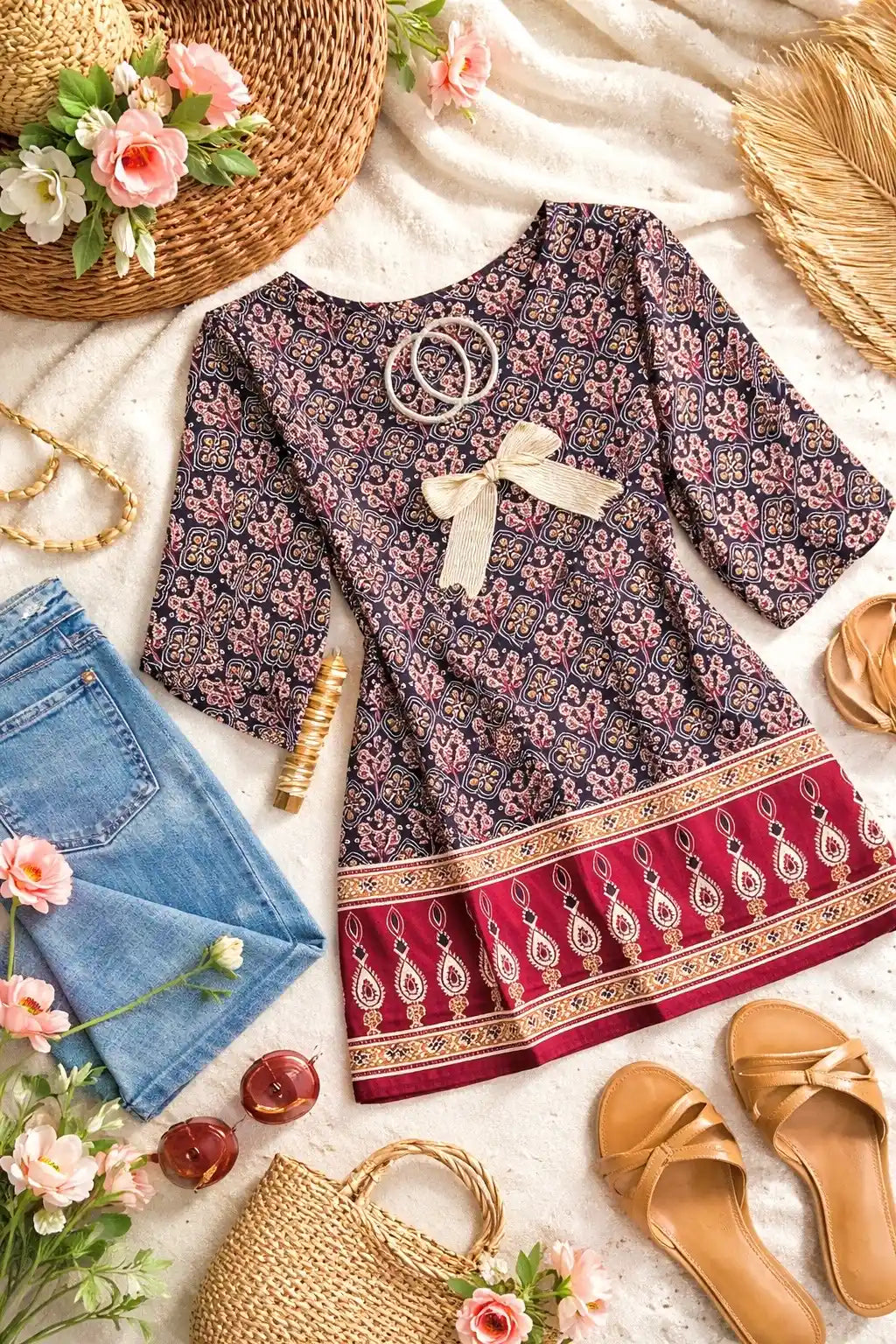 Block Sanganeri Short Kurta