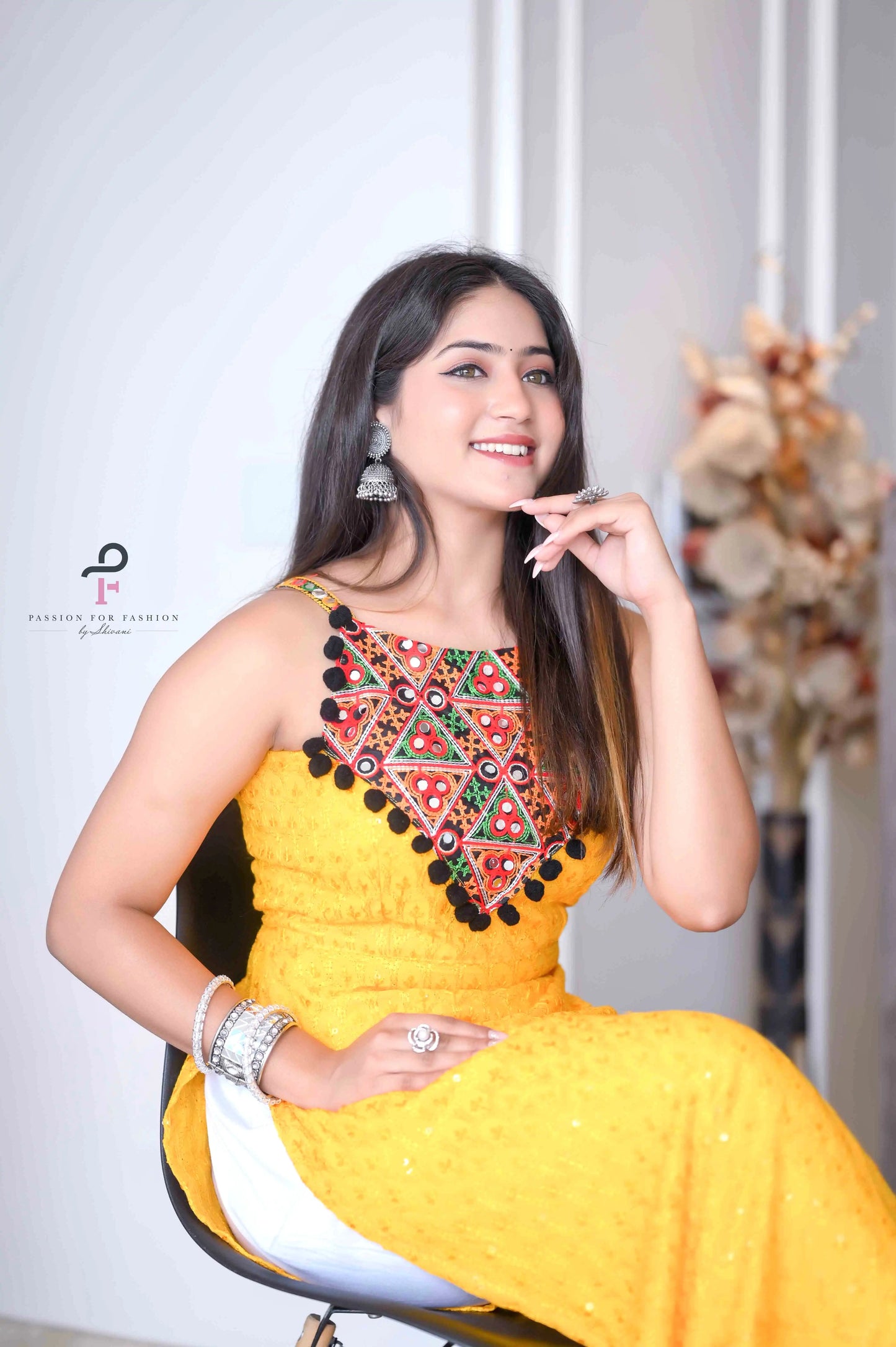 Bloom Yellow Gulnaz Embroidered Kurta