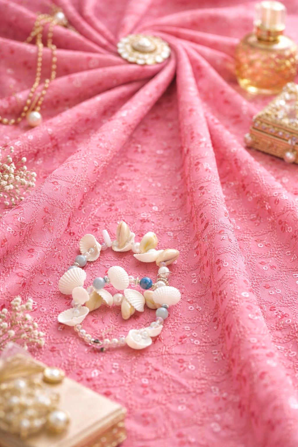 Coral Peach Sequence Fabric Cut