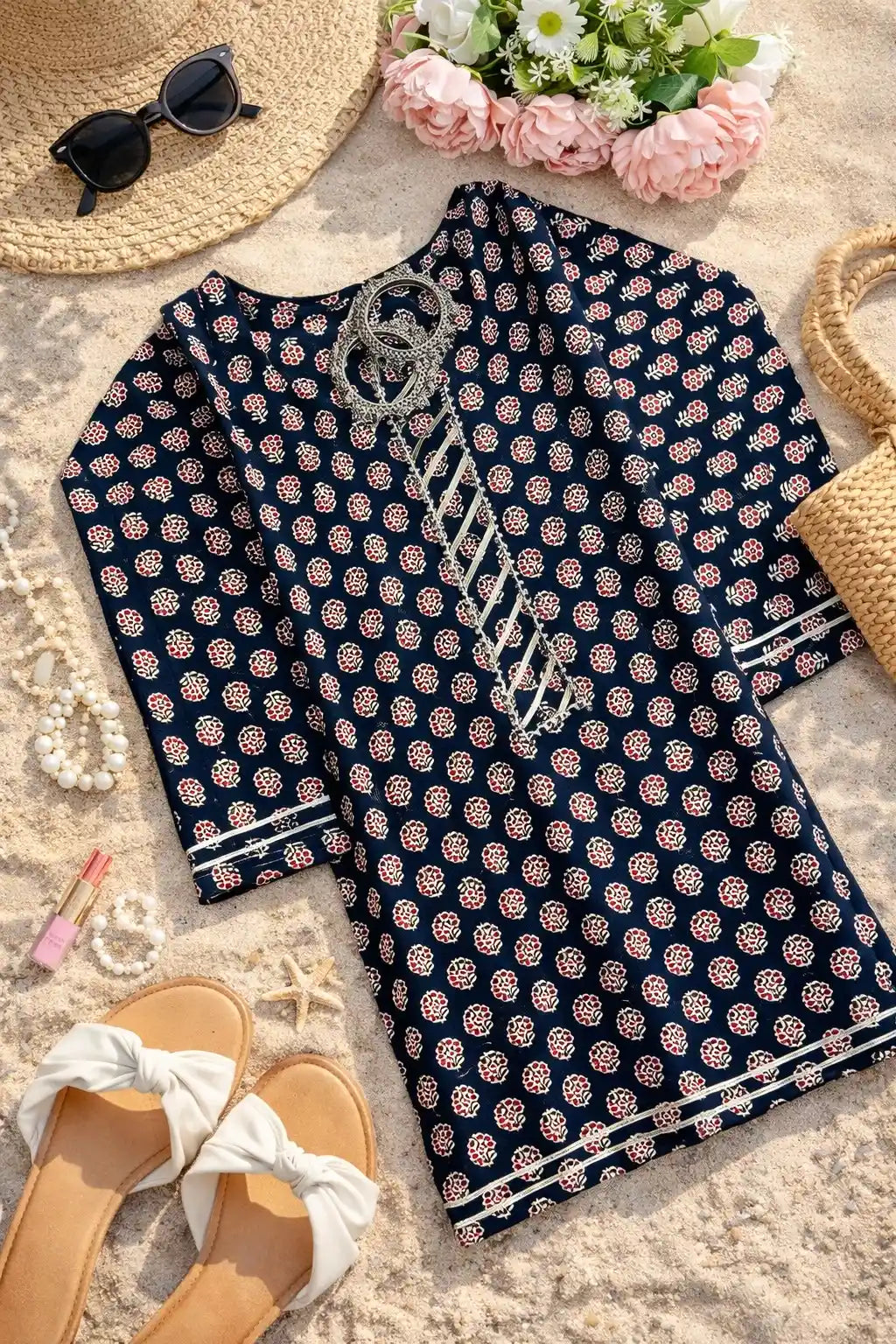 Black Jaipuri Cotton Short Kurta