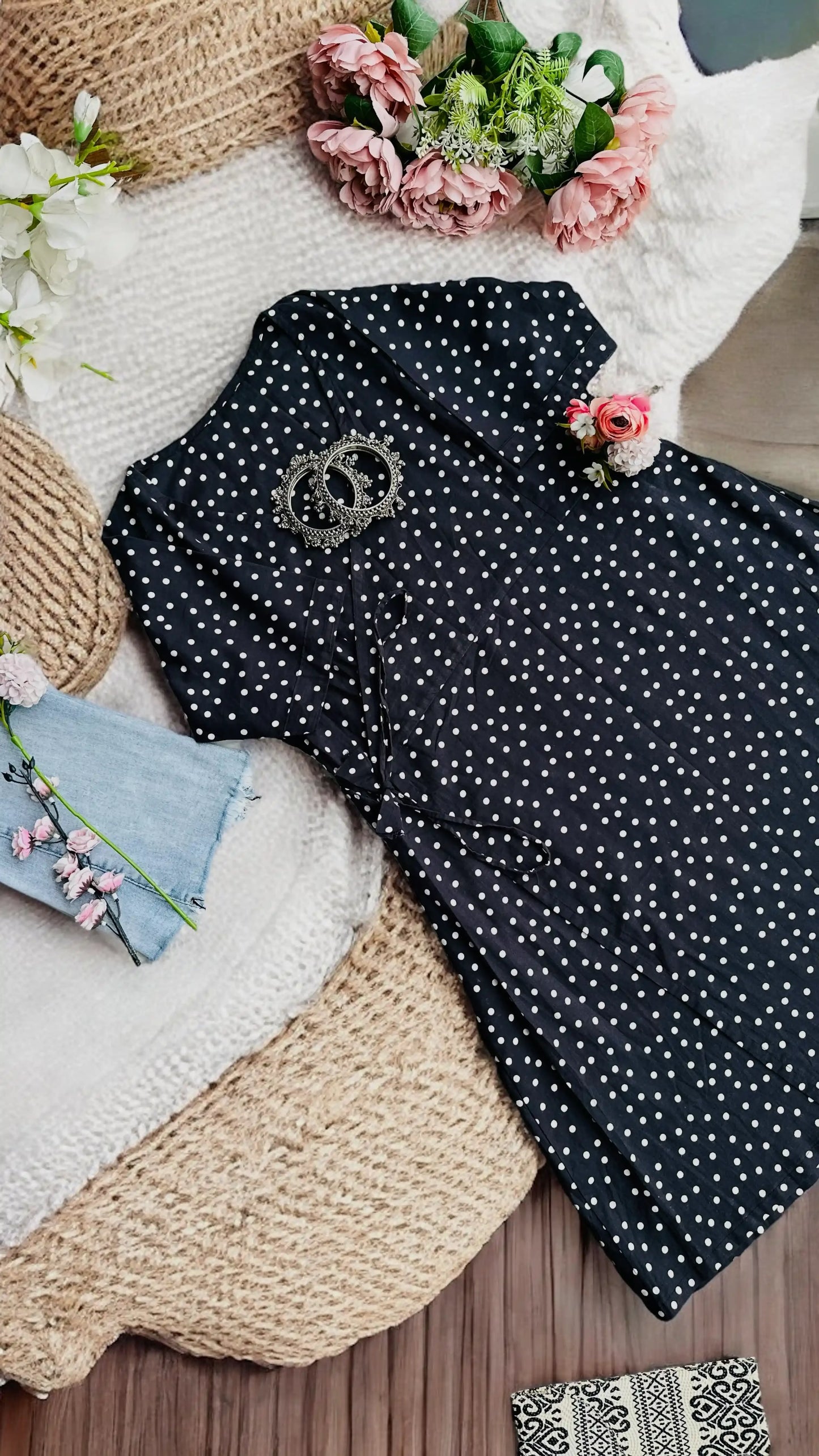 Charcoal Grey Polka Wrap Dress