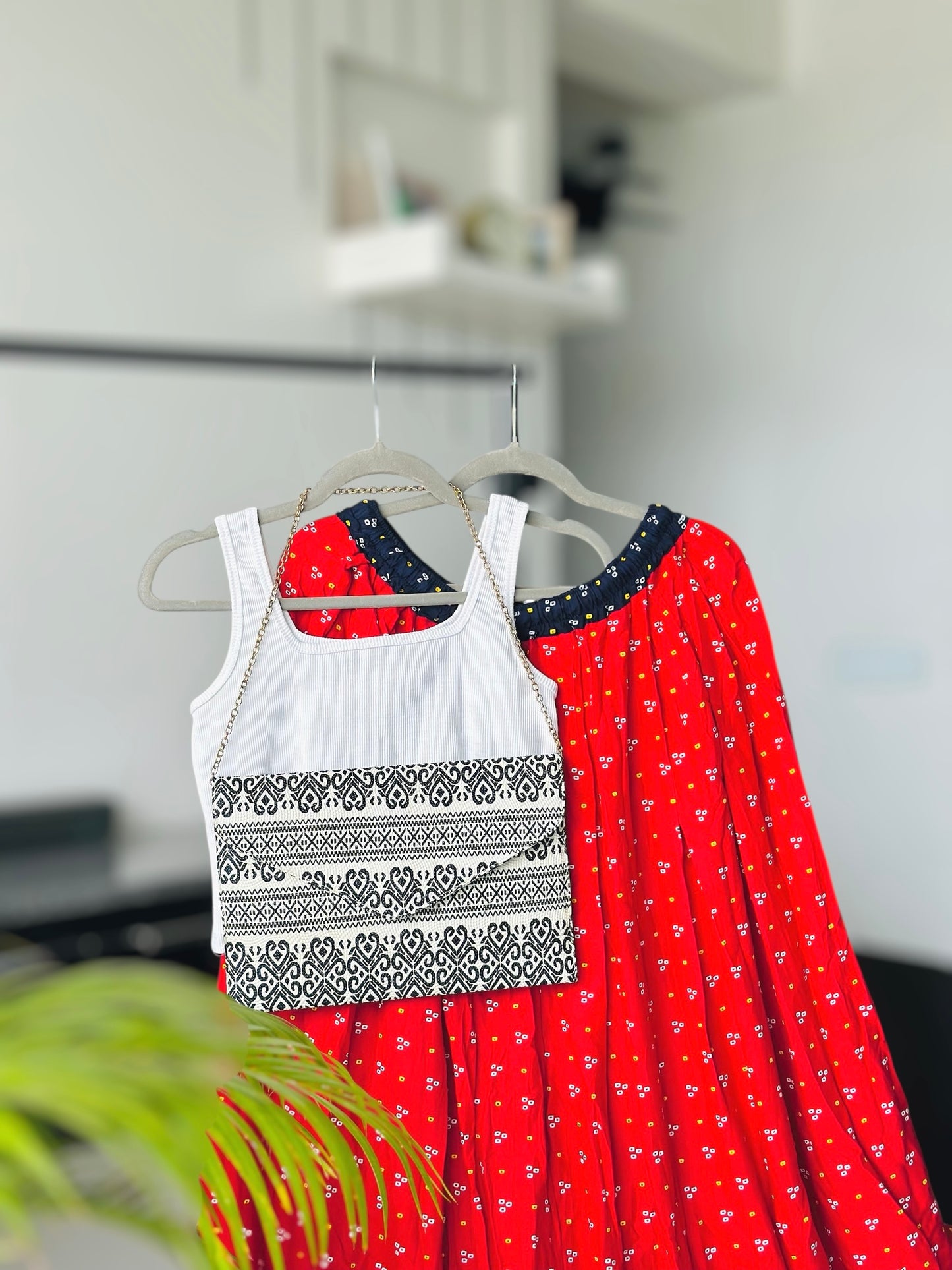 Red Bandhej Jaipuri Twirl Skirt