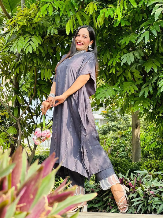 Chloe Chic Grey Muslin Kaftan Set - Passion for Fashion by Shivani