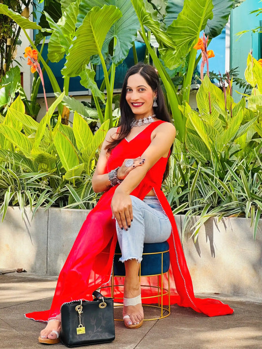 Cherry Red Gulnaz Slit Kurta - Passion for Fashion by Shivani