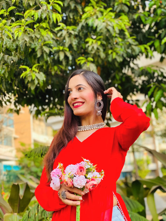 Hot Red Gulnaz Denim Fit - Passion for Fashion by Shivani