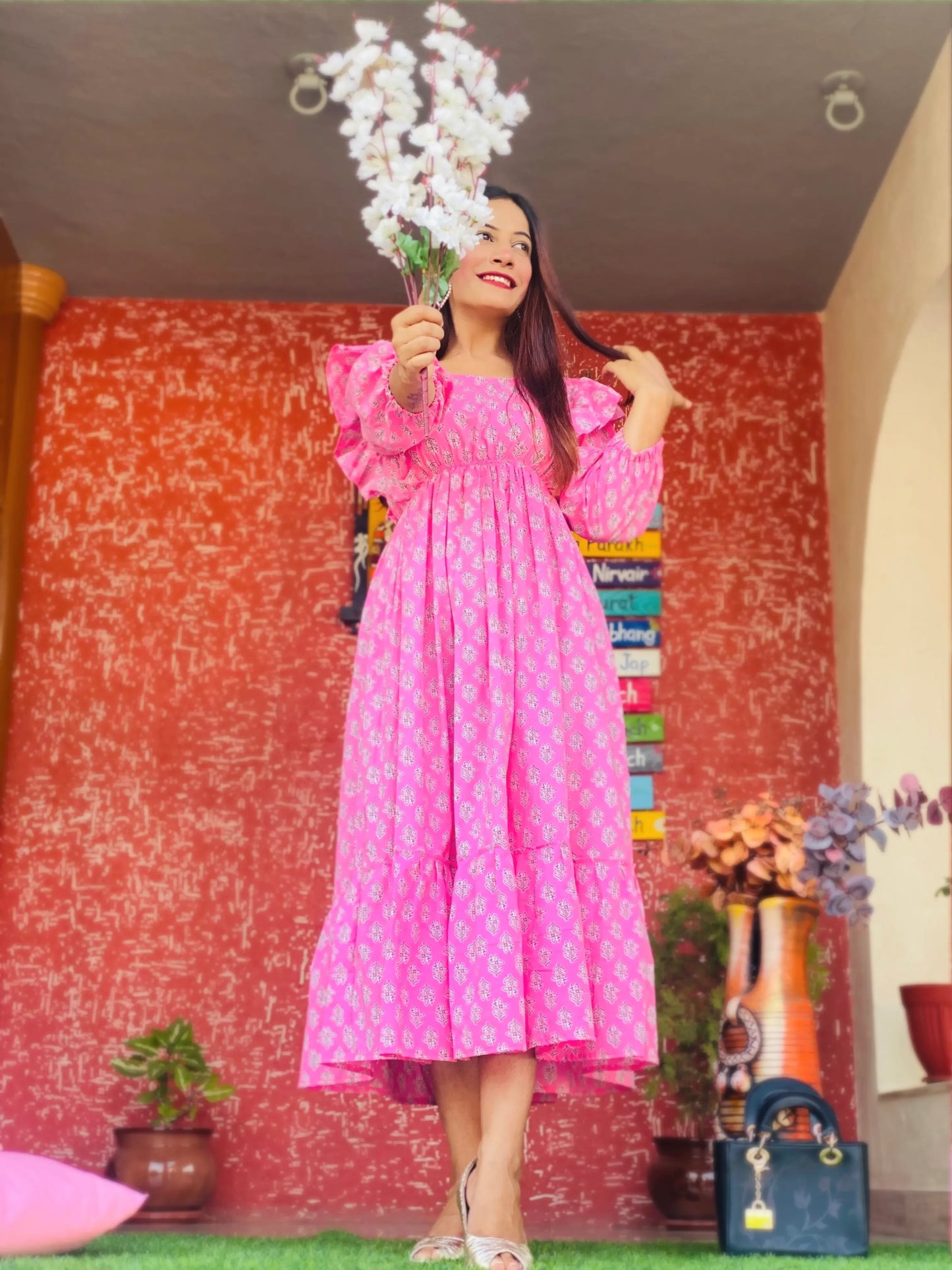 Ruffle Pink Mulmul Twirl Dress - Passion for Fashion by Shivani