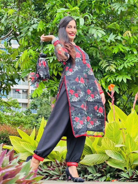 Floral Black Gulnaz Organza Ensemble - Passion for Fashion by Shivani