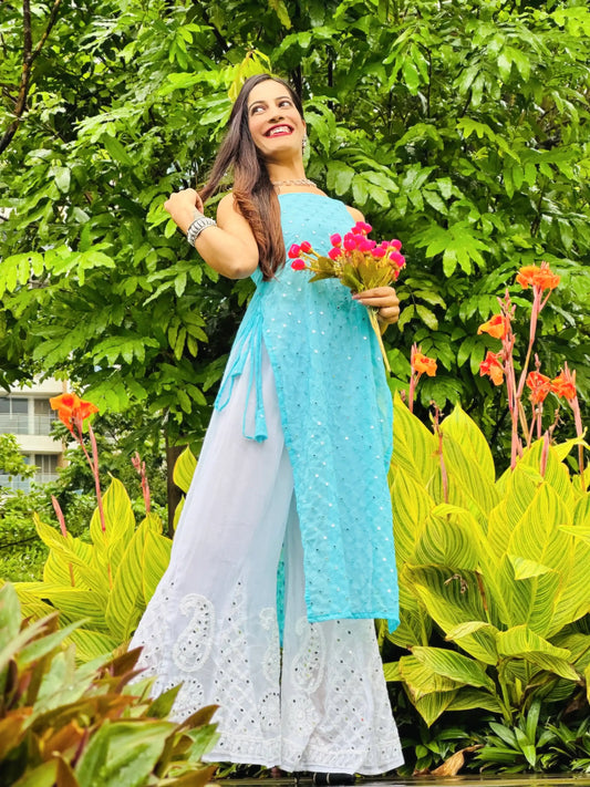 Soft Blue Mirror Blush Gulnaz Kurta - Passion for Fashion by Shivani