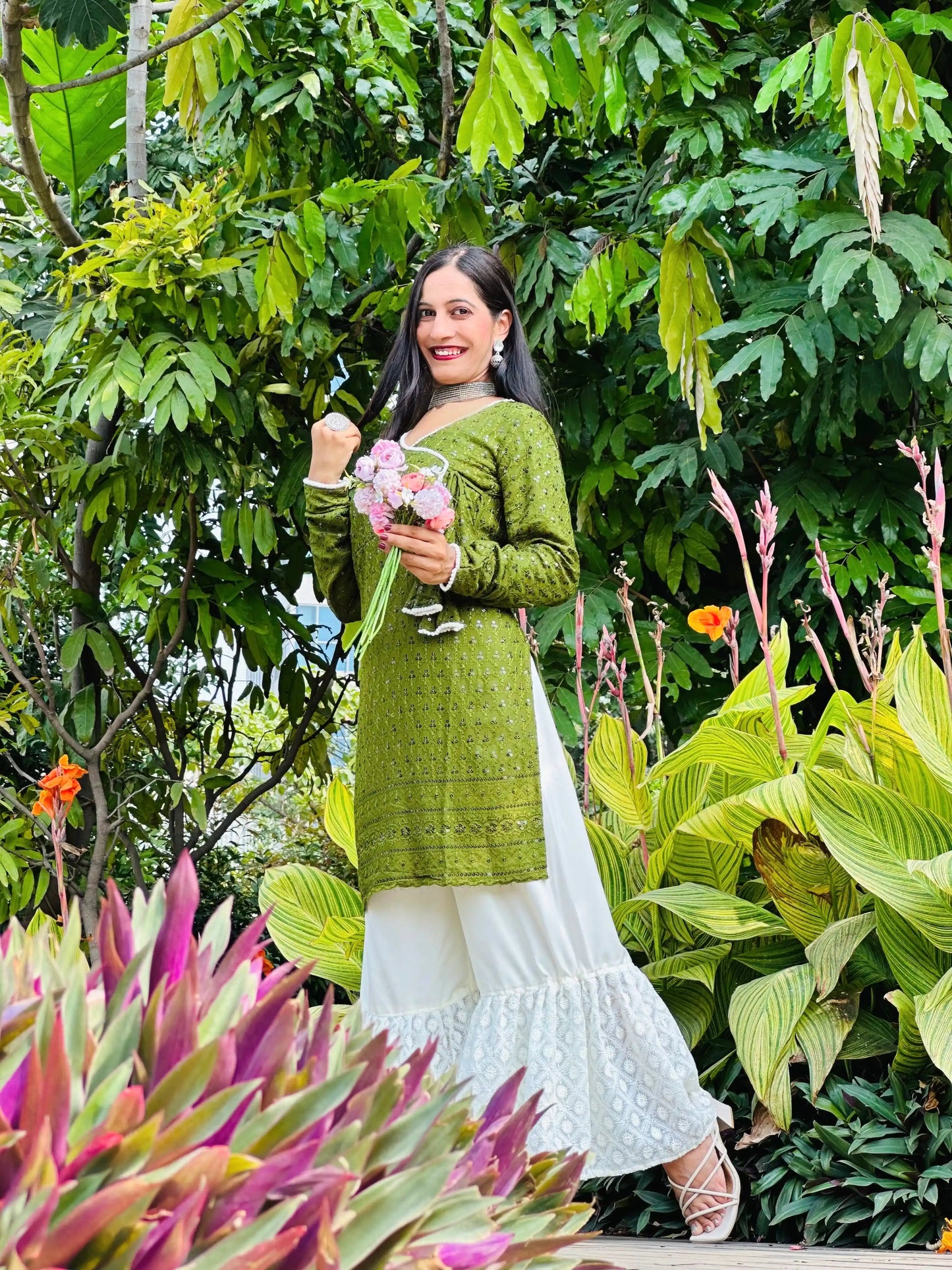 Verdant Green Angrakha Gulnaz Kurta