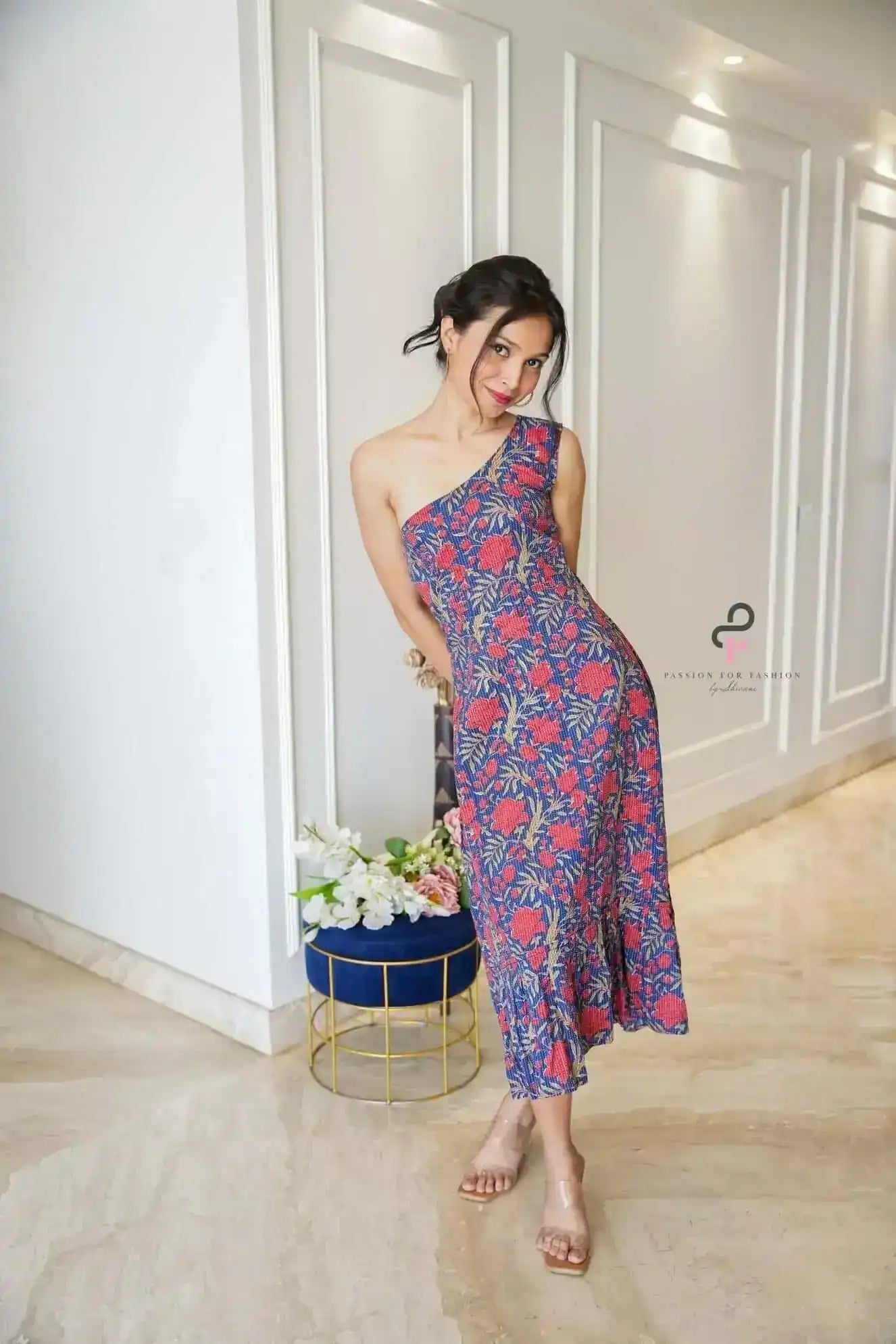 Blue One Shoulder Twirl Dress - Passion for Fashion by Shivani