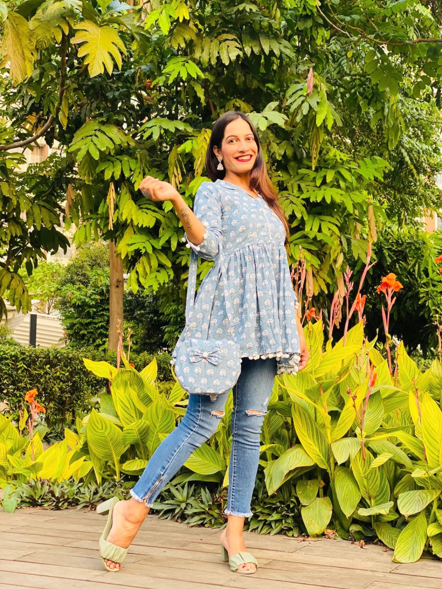 Grey Pom Pom Gulnaz Short Kurta
