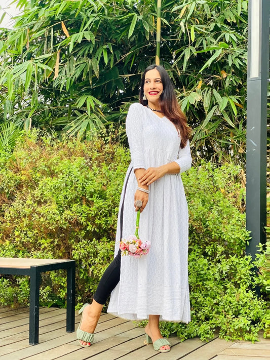 Pearl White Sequence Gulnaz Kurta - Passion for Fashion by Shivani