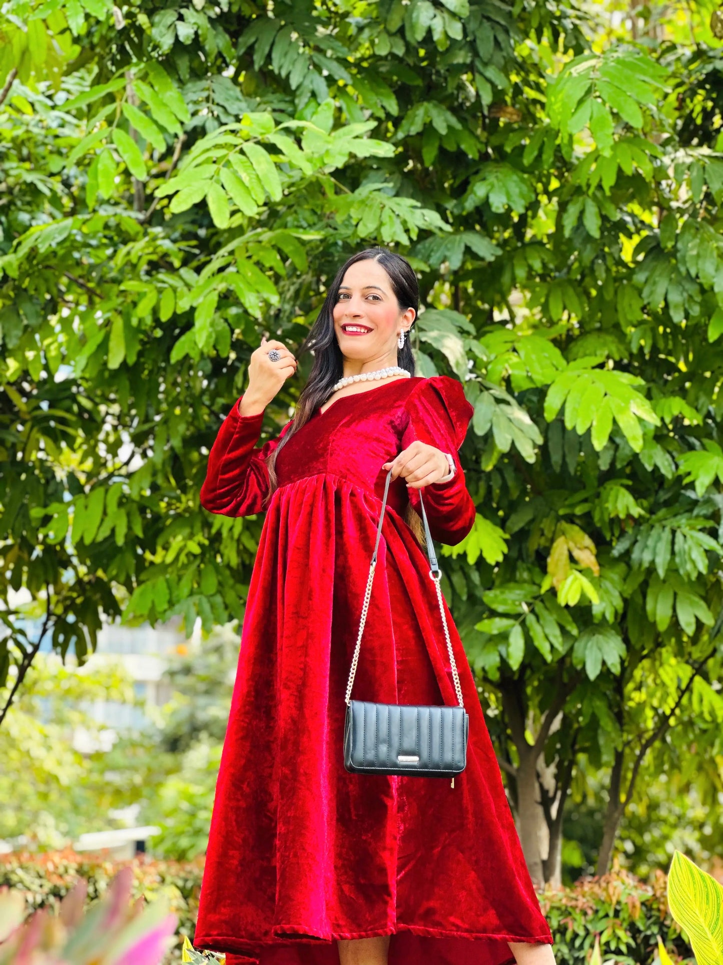 Sparkling Maroon Velvet Twirl Dress