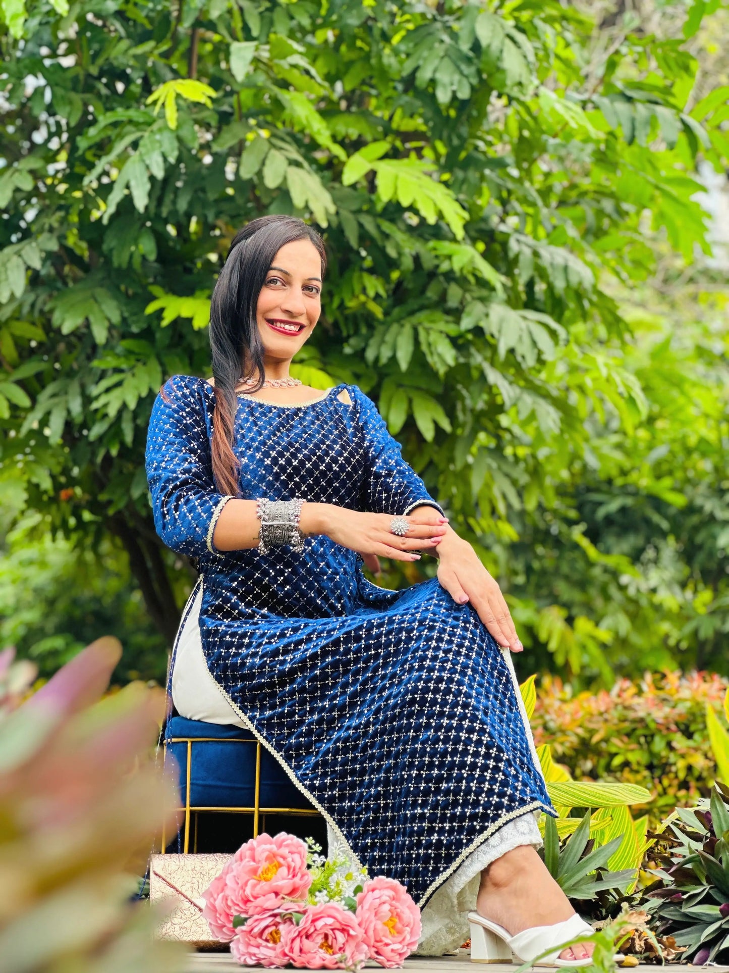 Twilight Blue Velvet Gulnaz Kurta