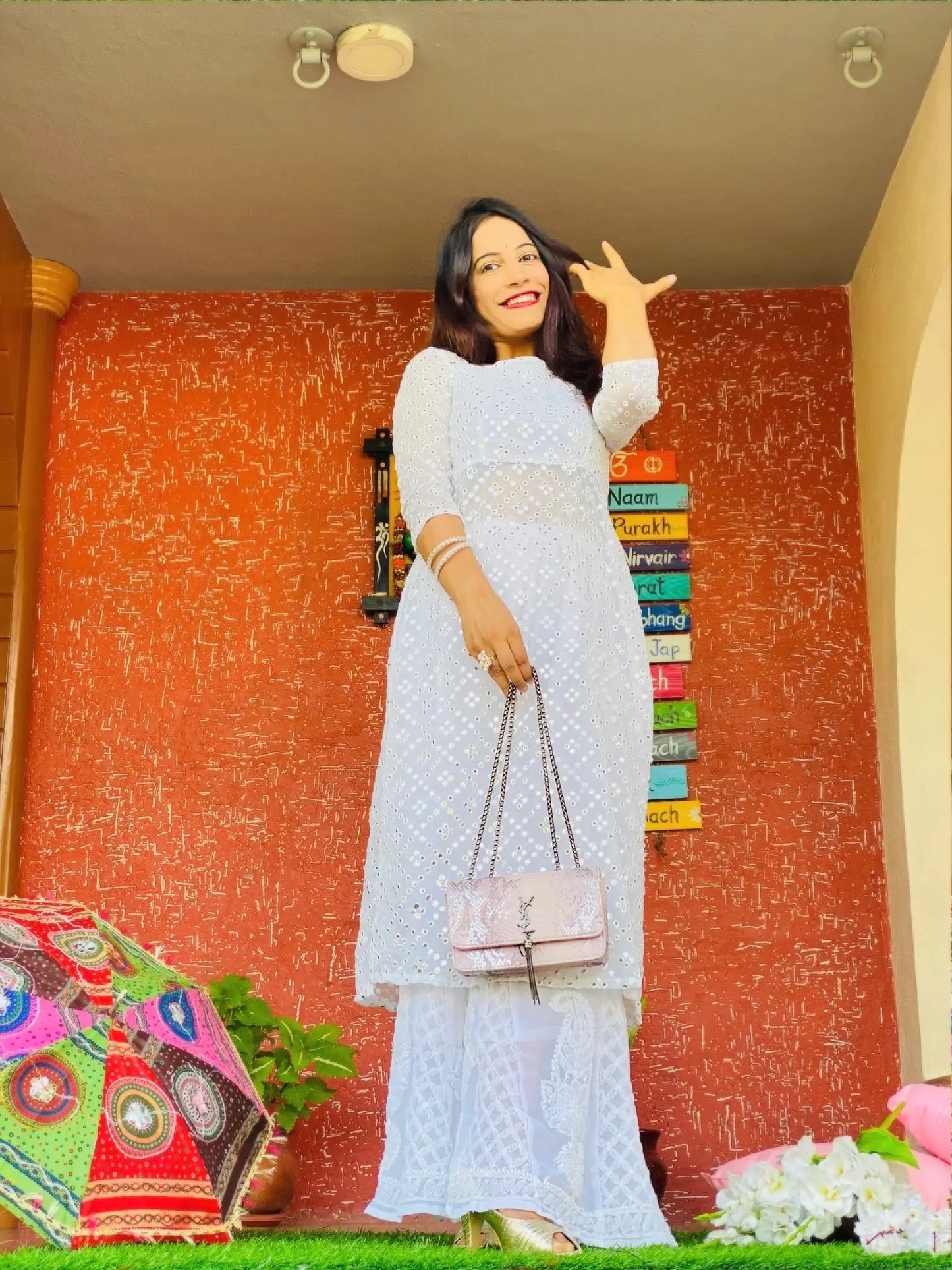 Soft White Mirror Gulnaz Kurta
