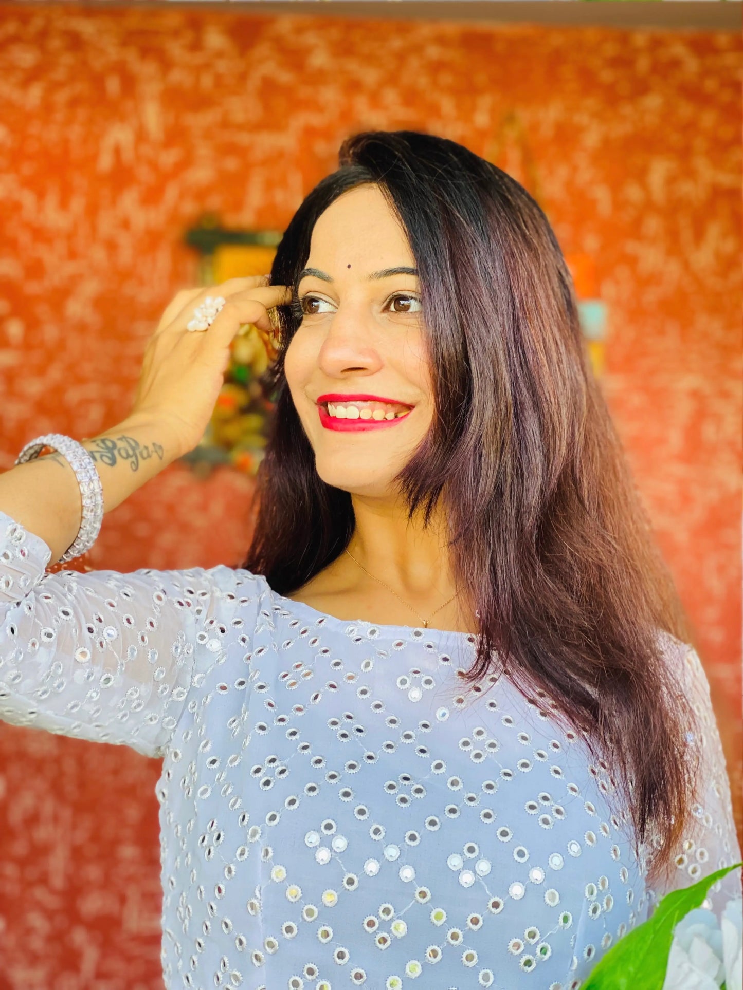 Soft White Mirror Gulnaz Kurta