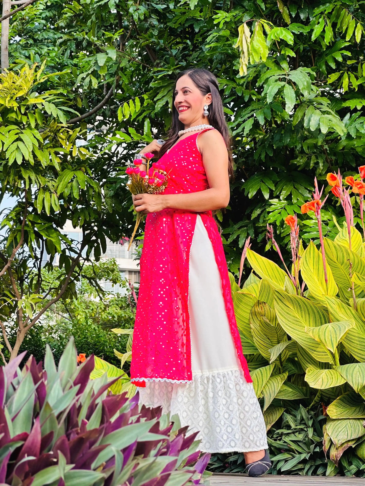 Salmon Pink Mirror Gulnaz Kurta