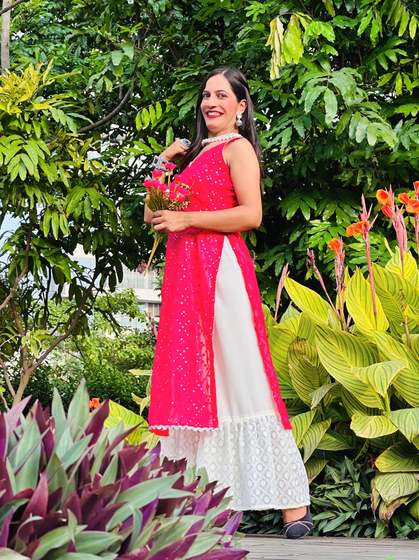 Salmon Pink Mirror Gulnaz Kurta