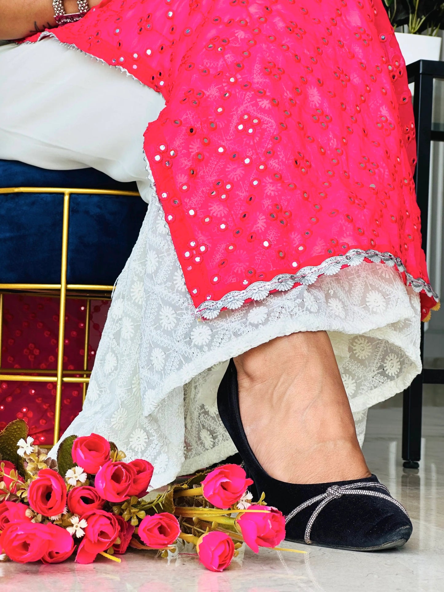 Salmon Pink Mirror Gulnaz Kurta