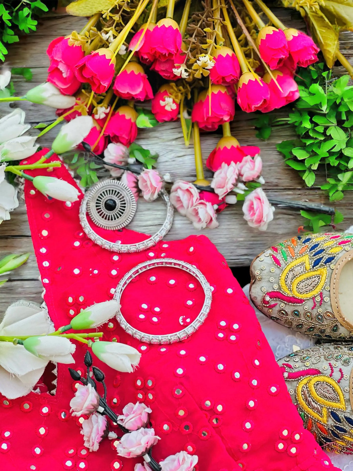 Salmon Pink Mirror Gulnaz Kurta