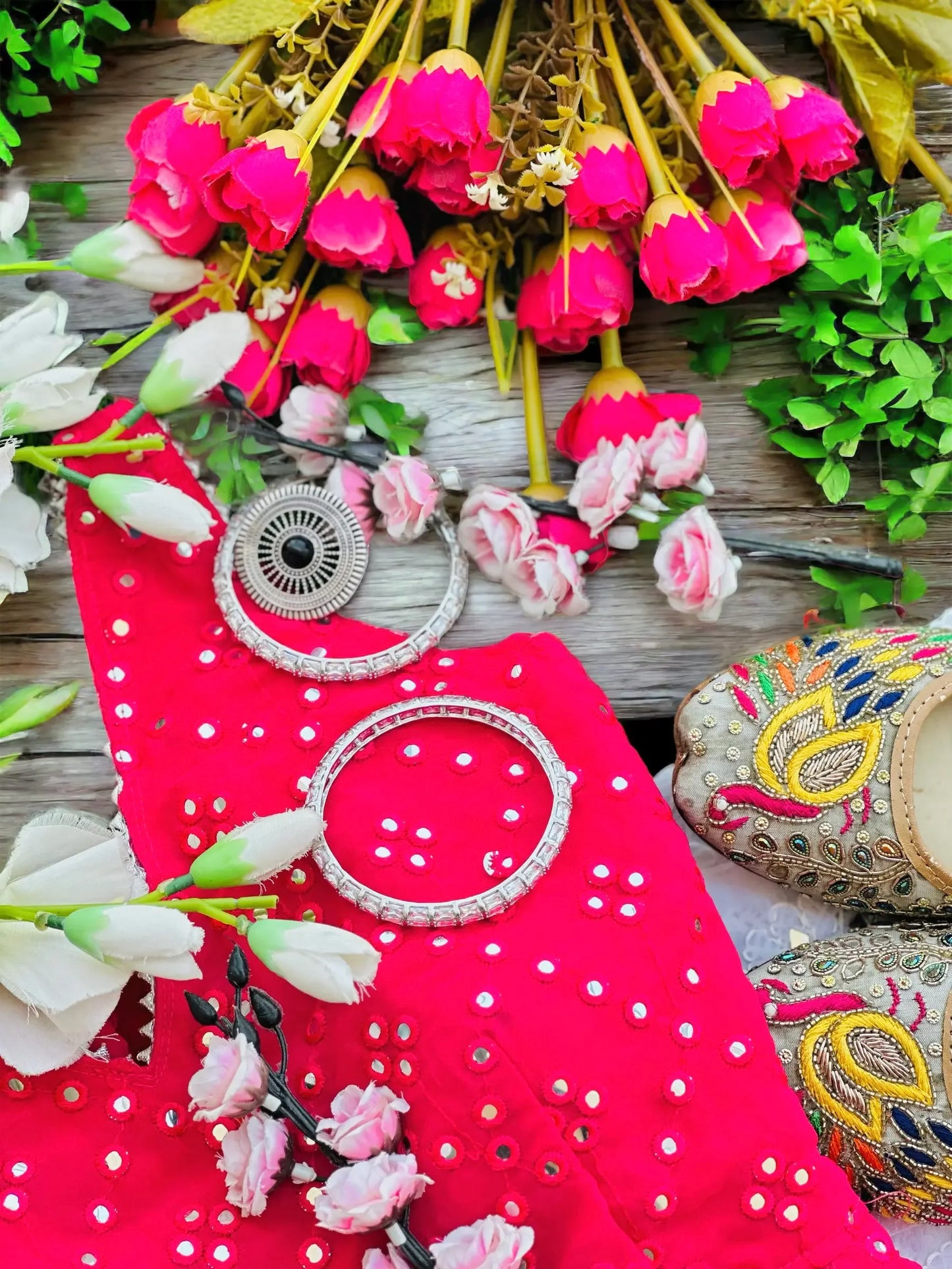 Salmon Pink Mirror Gulnaz Kurta