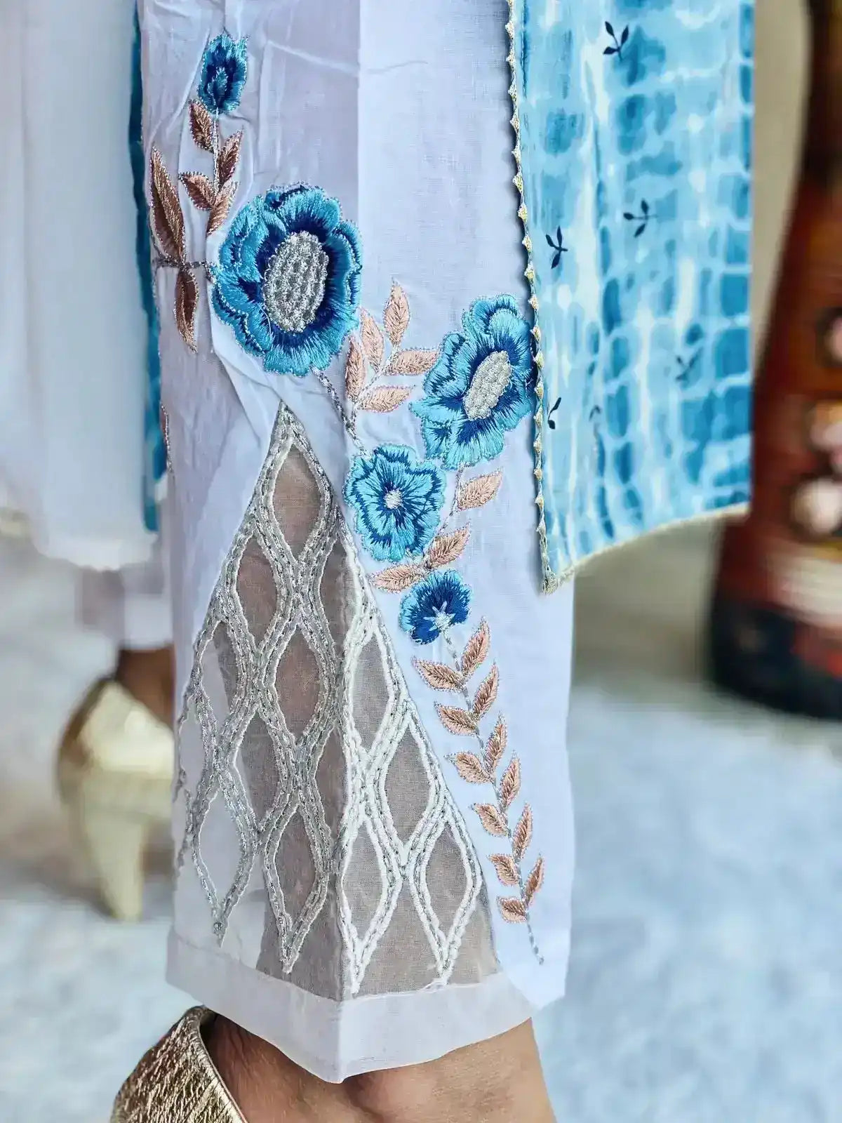Gulnaz Cotton White Embroidered Pants - Passion for Fashion by Shivani