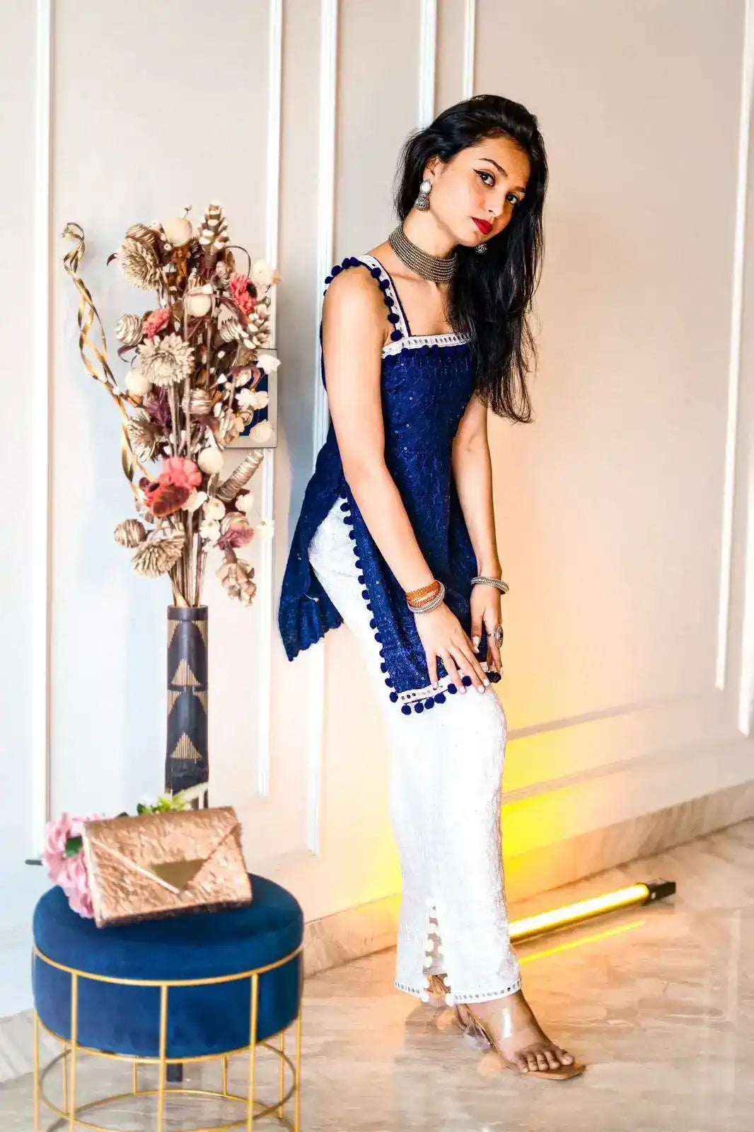 Daisy Blue Sequence Gulnaz Short Kurta