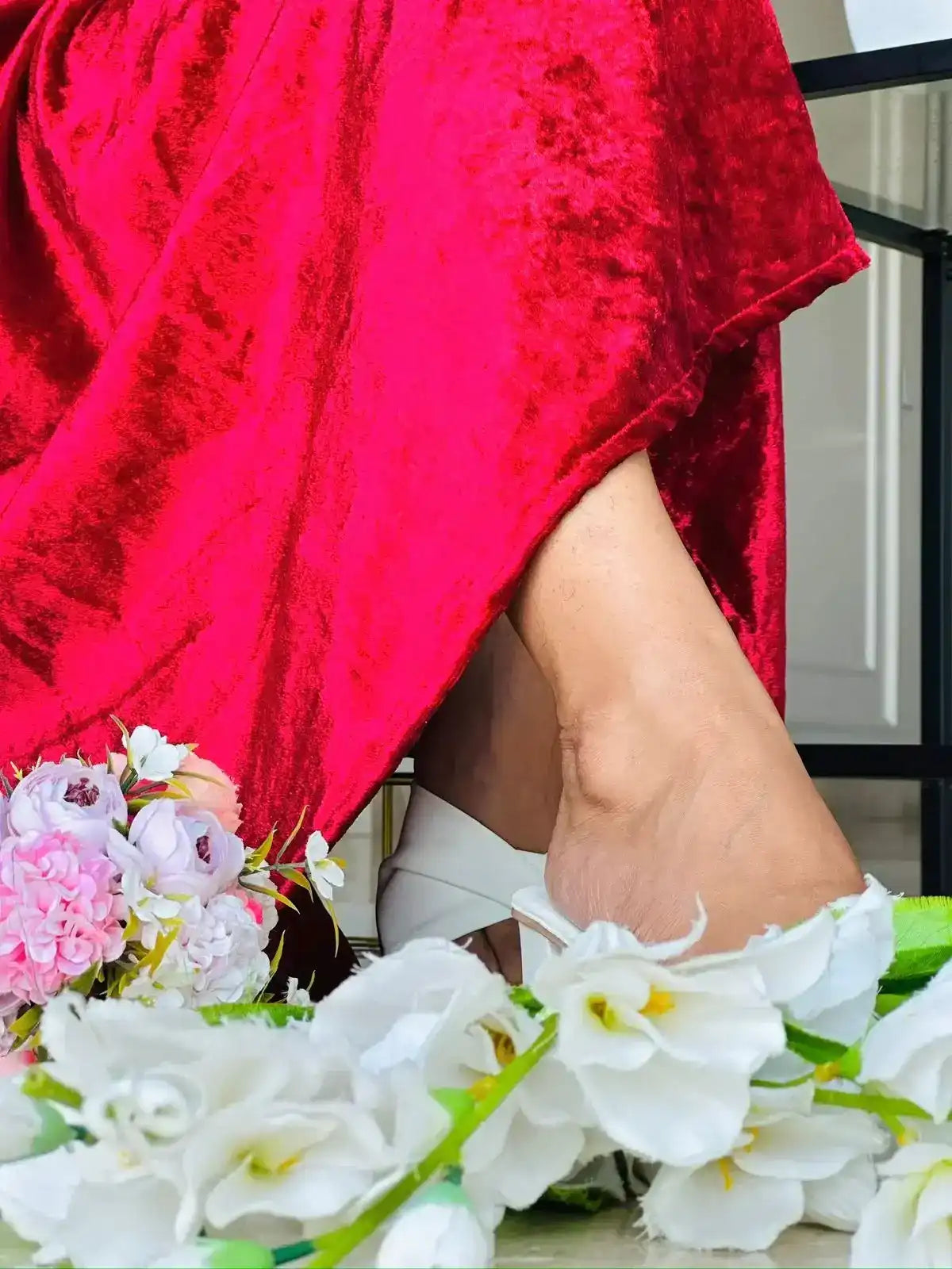 Sparkling Maroon Velvet Twirl Dress