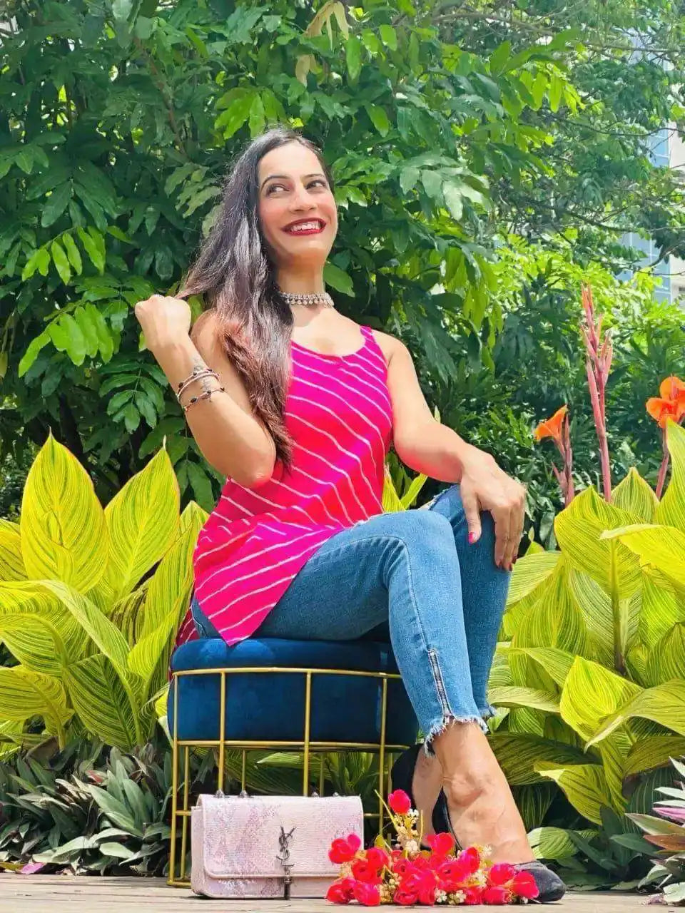 Pretty In Pink Lehriya Denim Kurta