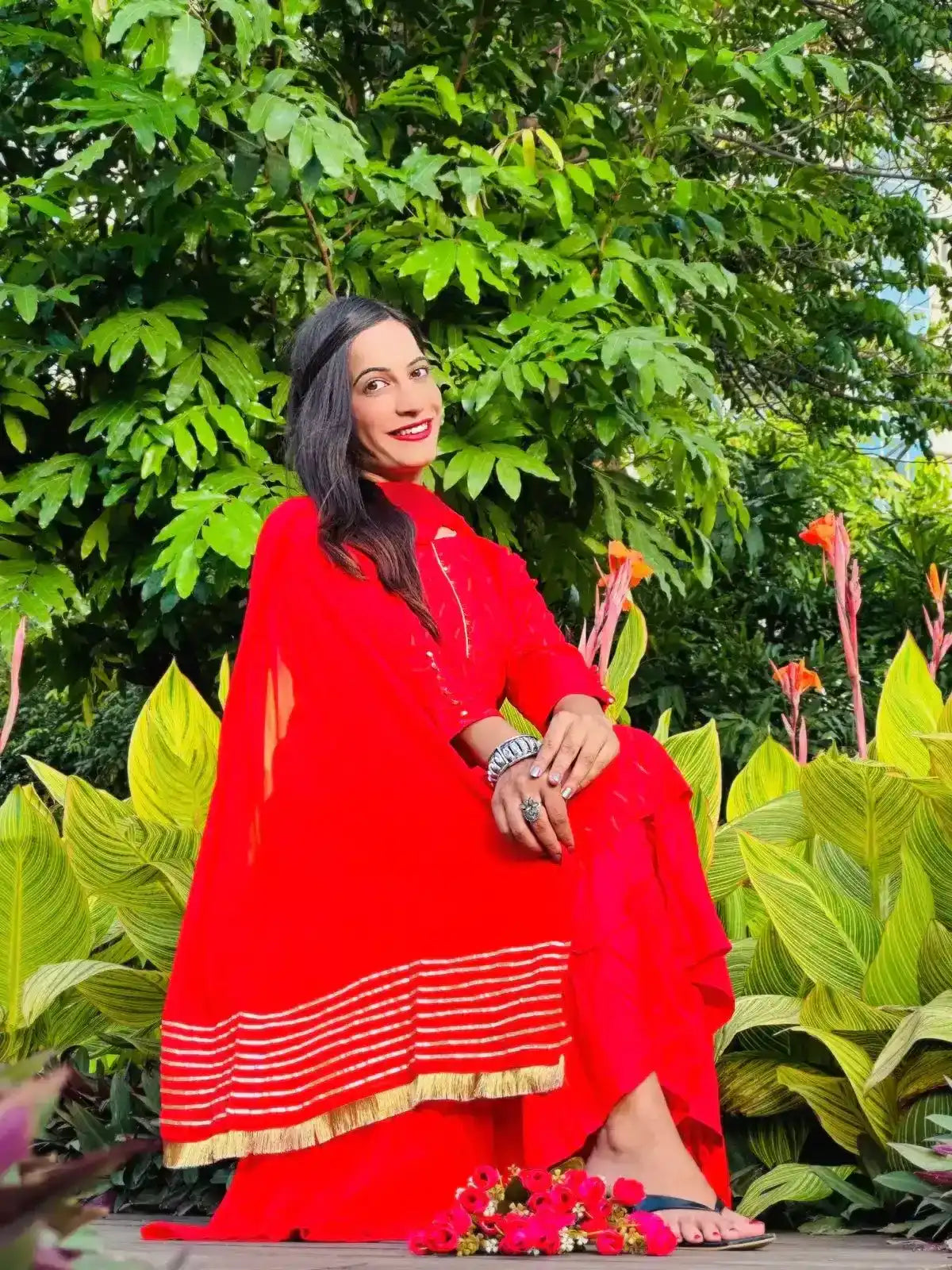 Red Kesari Embroidered Meher Suit Set