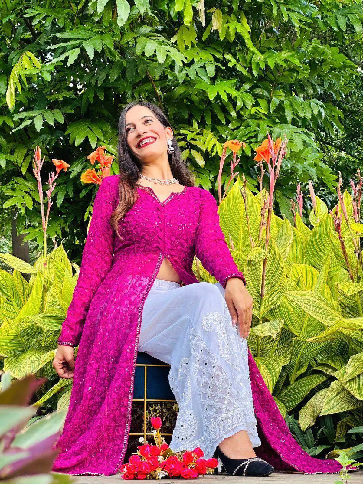 Champagne Wine Embroidered Gulnaz Kurta