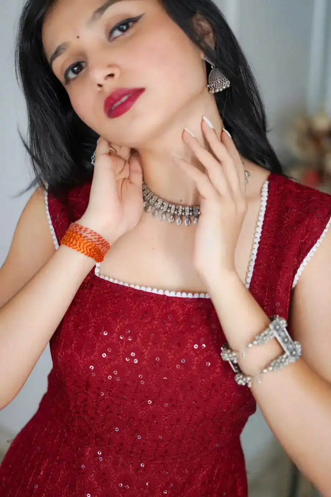 Blush Maroon Sequence Gulnaz Kurta