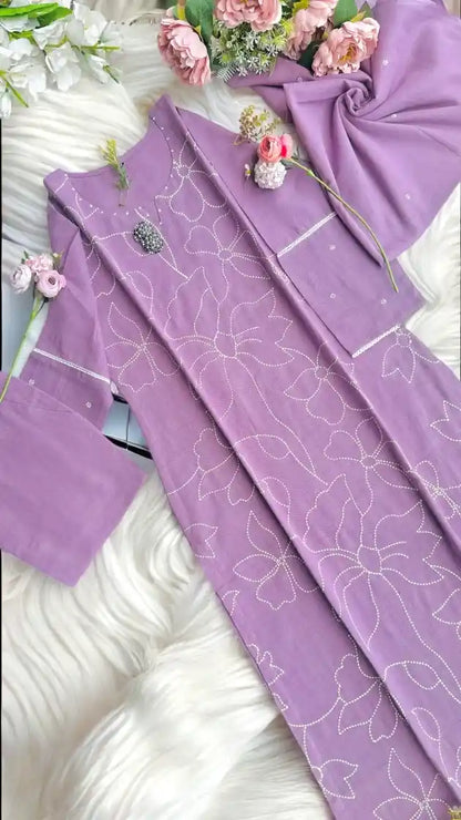 Pastel Lilac Embroidered Suit Set