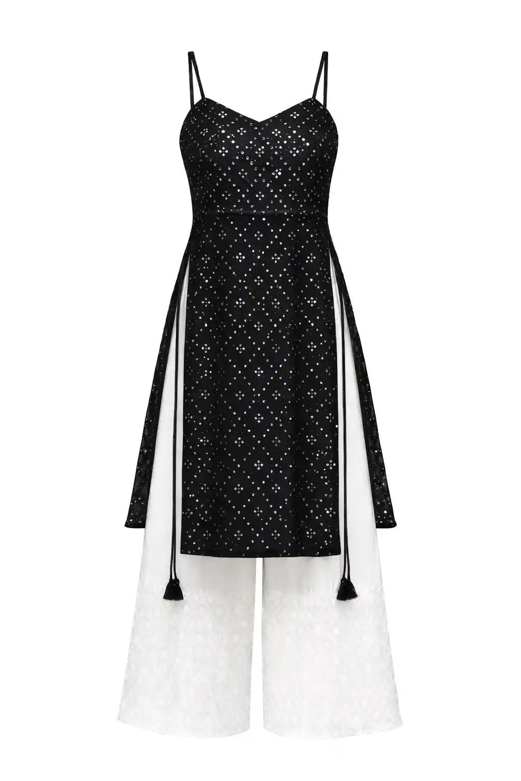 Black Hand Embellished Mirror Kurta