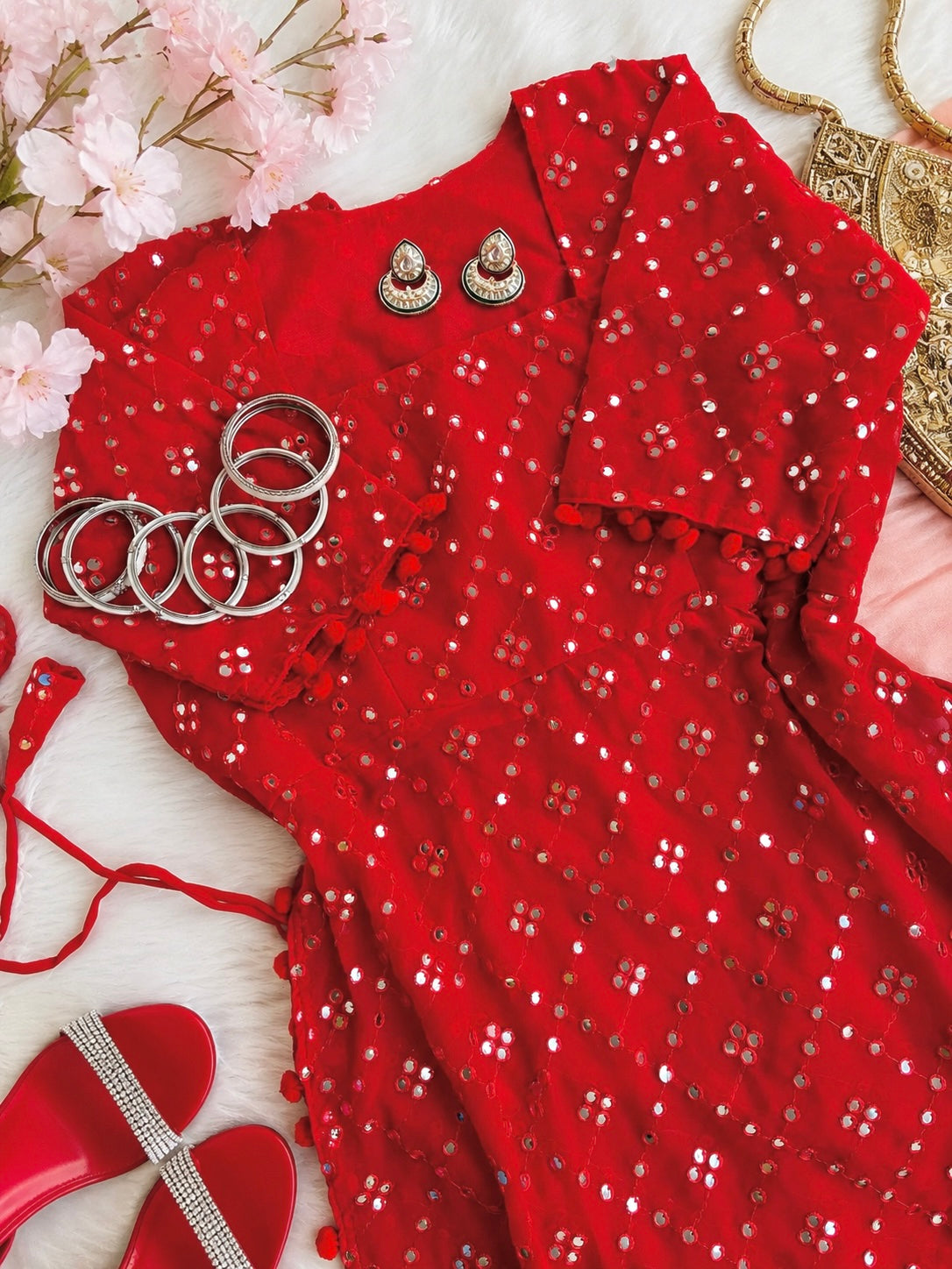 Jaaz Red Embroidered Gulnaz Kurta