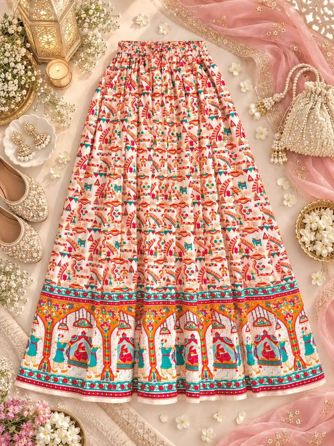 Jaipuri Heritage Print Flared Twirl Skirt
