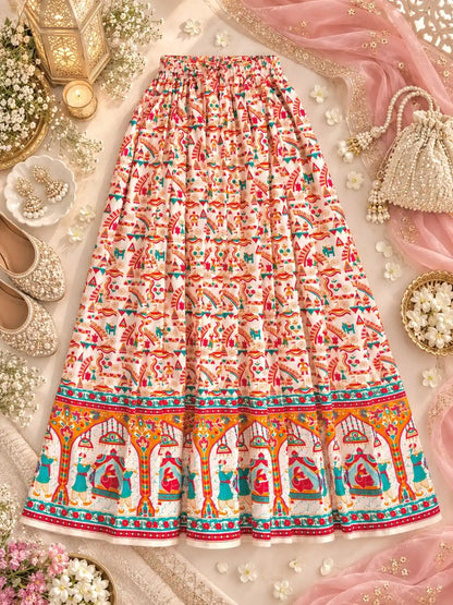 Jaipuri Heritage Print Flared Twirl Skirt