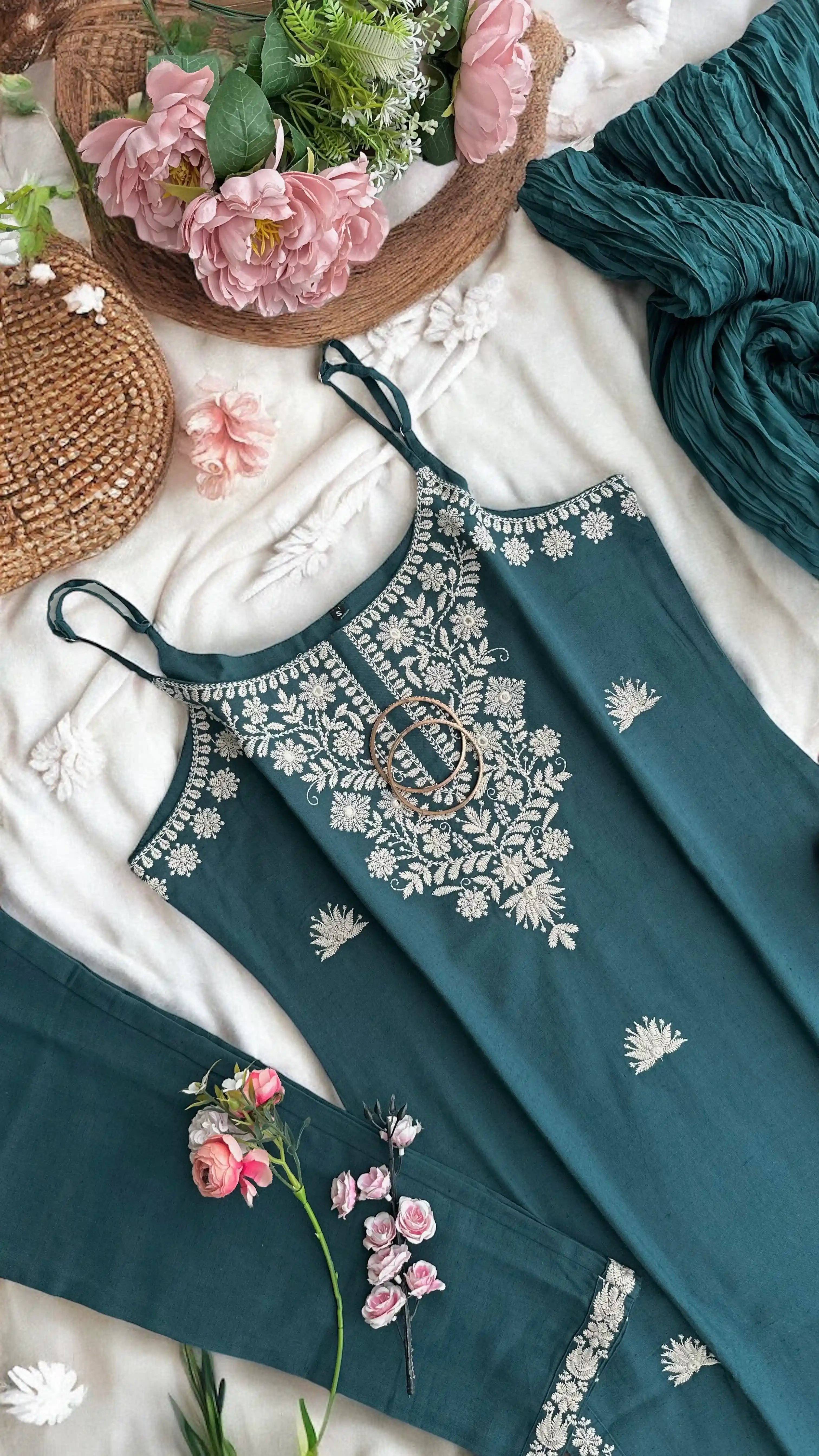Deep Teal Embroidered Meher Suit