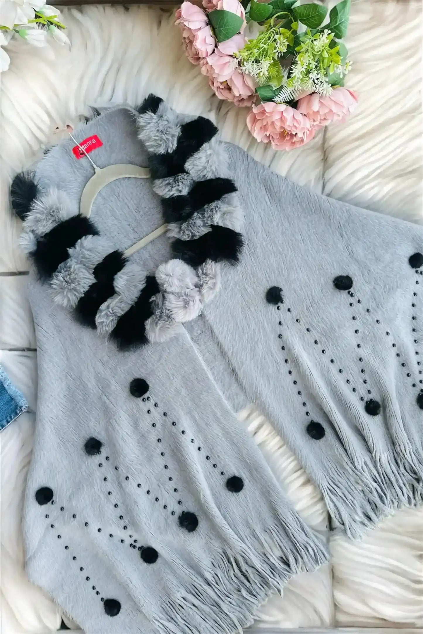 Soft Grey Fur Winter Cape