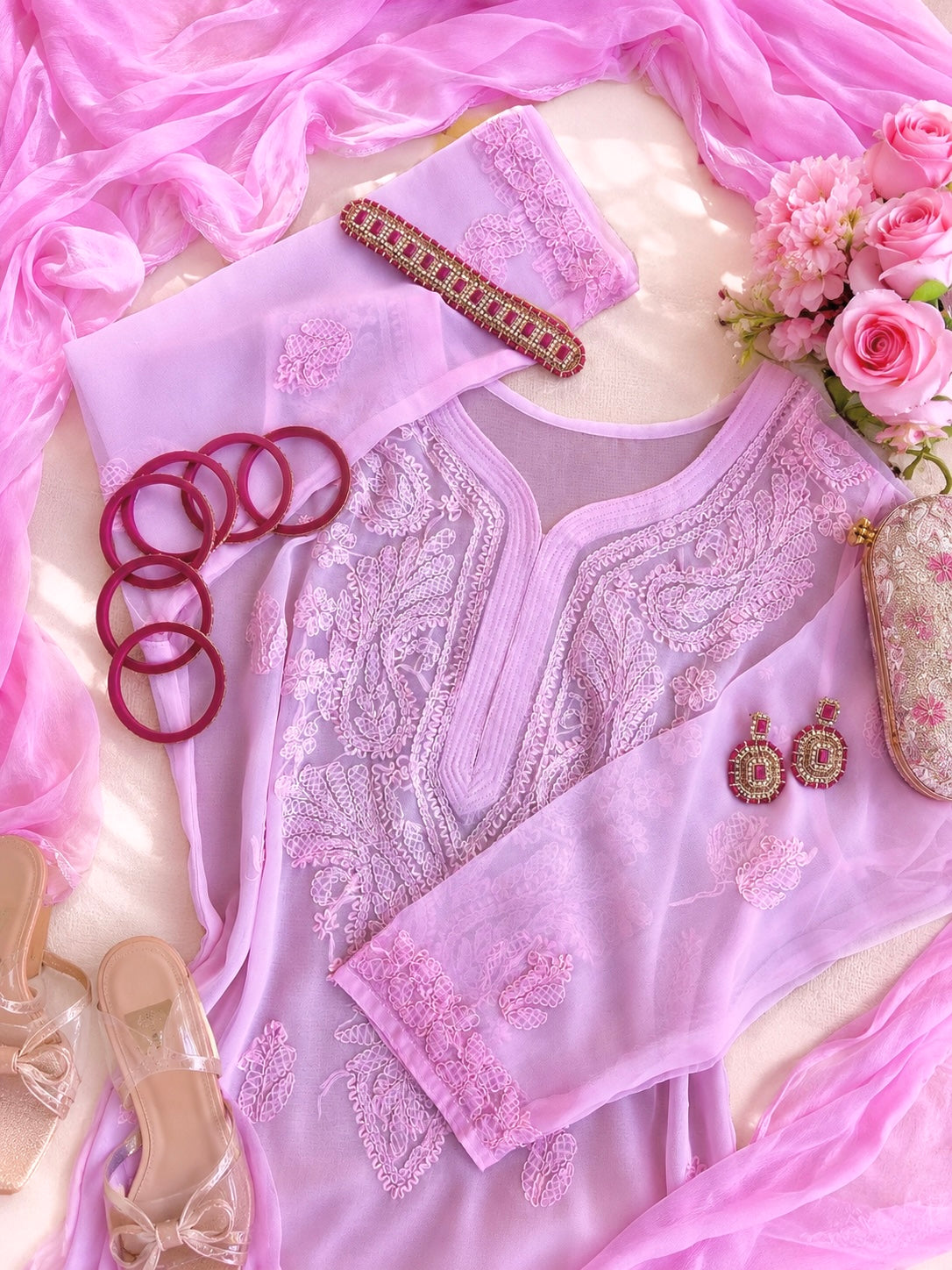 Blush Pink Nazakat Chikan Noor Set