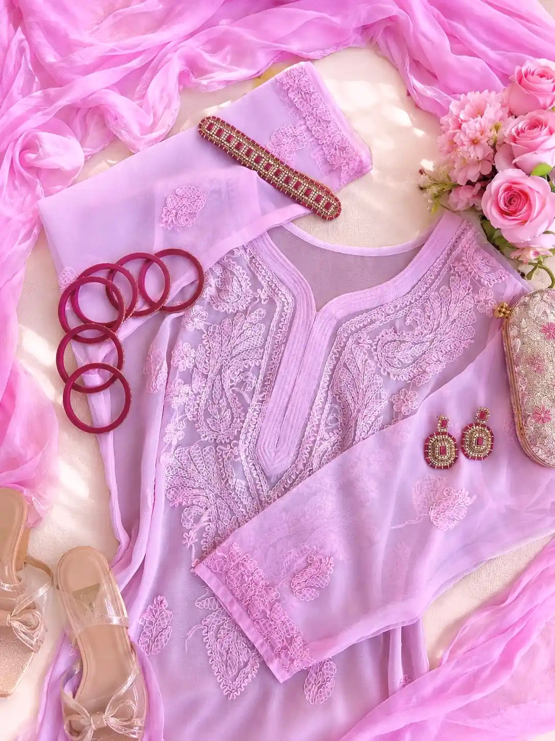Blush Pink Nazakat Chikan Noor Set
